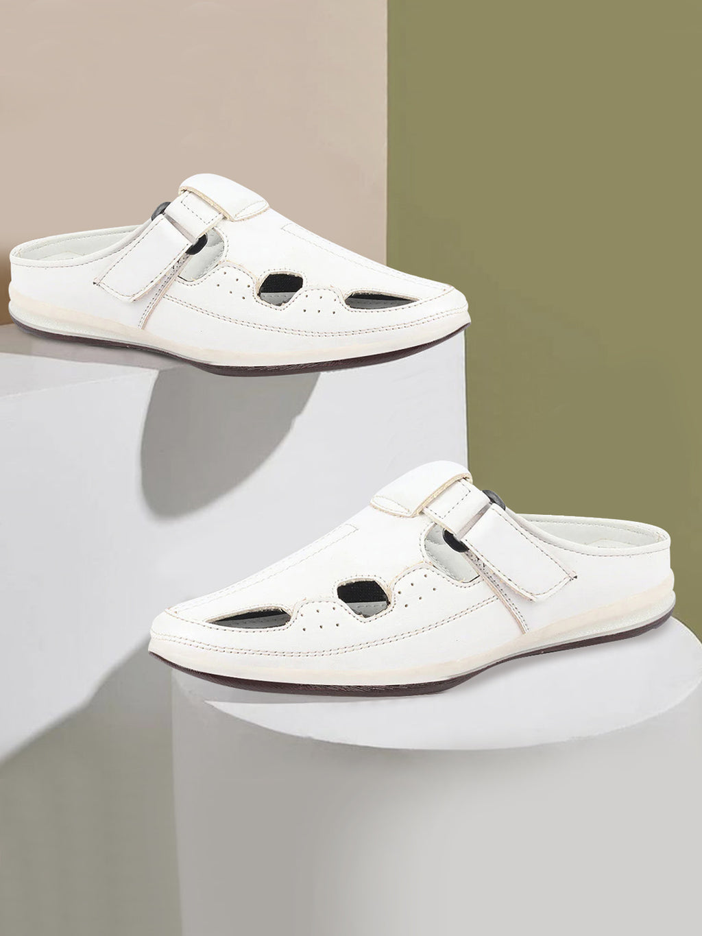 Shop Men White Casual Back Open Perforated Day Long Comfort Slip On Sandals Online.