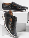 Men Black Laser Cut Design Perforated Day Long Comfort Hook and Loop Sandals