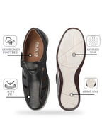 Shop Men Black Laser Cut Design Day Long Comfort Hook and Loop Casual Sandals Online.