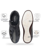 Shop Men Blue Laser Cut Design Day Long Comfort Hook and Loop Casual Sandals Online.