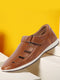 Shop Men Tan Laser Cut Design Day Long Comfort Hook and Loop Casual Sandals Online.