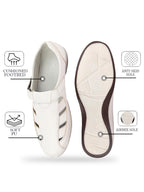 Shop Men White Laser Cut Design Day Long Comfort Hook and Loop Casual Sandals Online.
