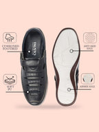 Men Blue Laser Cut Perforated Shoe Style Roman Sandal with Buckle Strap
