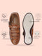 Men Tan Laser Cut Perforated Shoe Style Roman Sandal with Buckle Strap