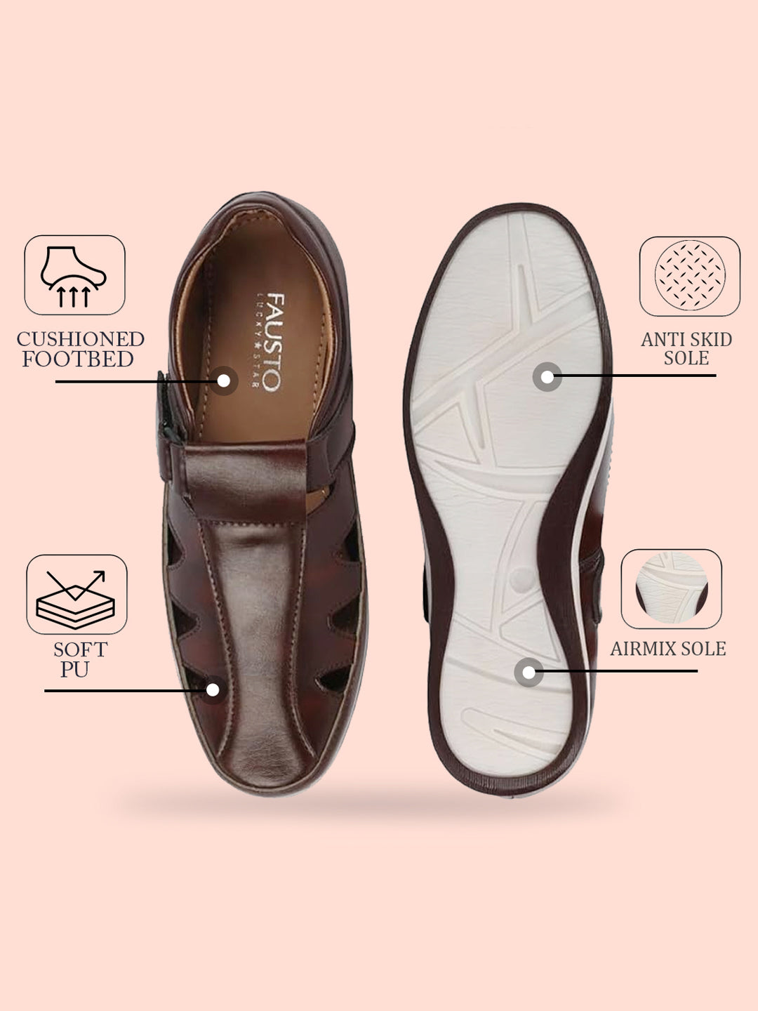 Shop Men Brown Perforated Laser Cut Shoe Style Sandal with Ankle Strap Online.