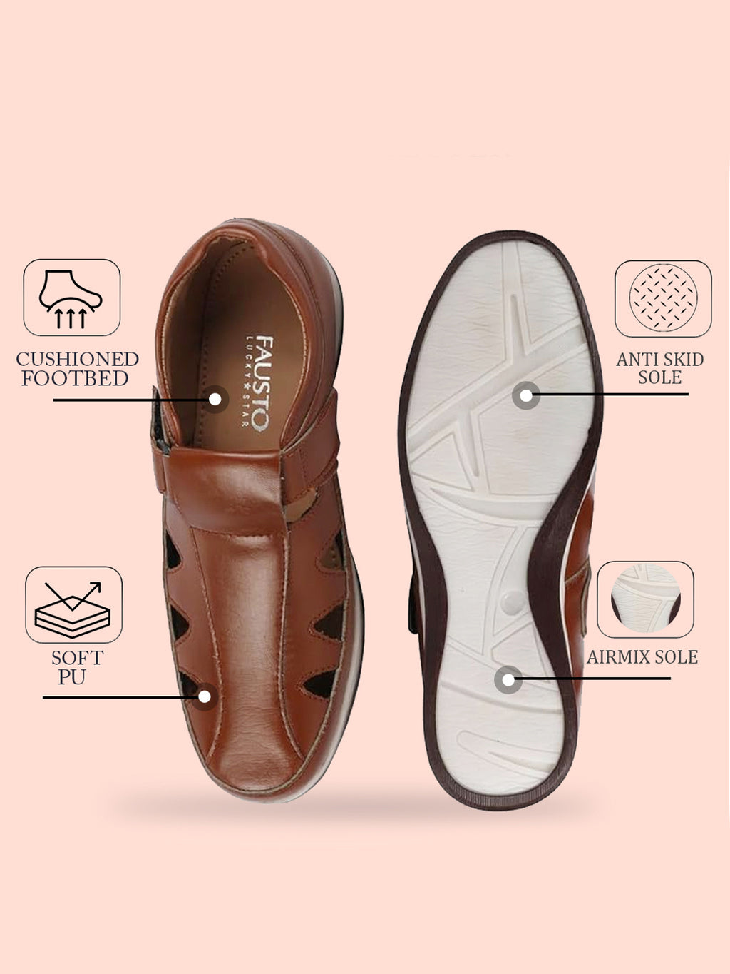 Shop Men Tan Perforated Laser Cut Shoe Style Sandal with Ankle Strap Online.