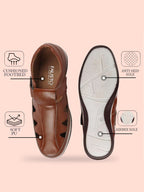 Shop Men Tan Perforated Laser Cut Shoe Style Sandal with Ankle Strap Online.