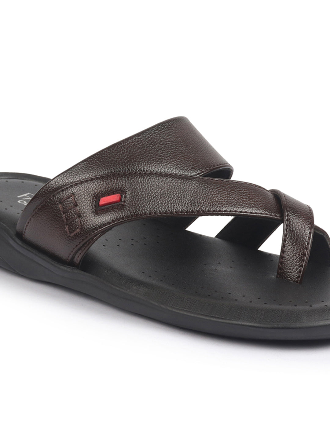fausto men brown toe ring flat dress slipper with memory cushioned|multi strap slipper for evening|slippers for kurta