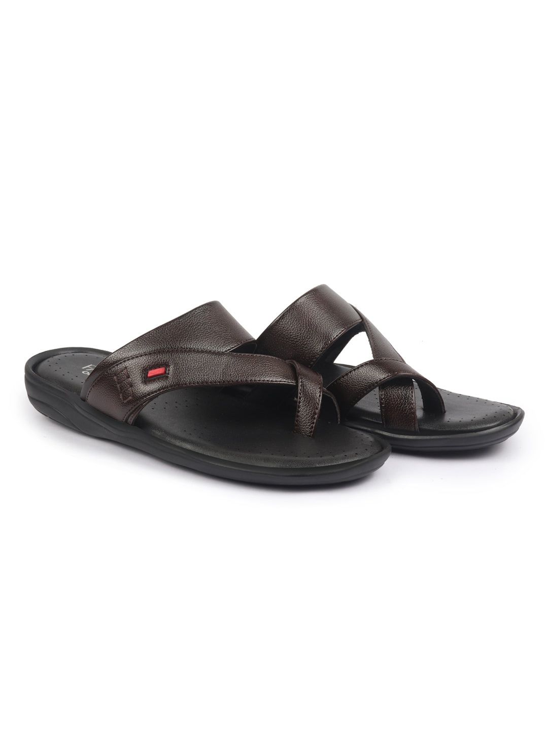 fausto men brown toe ring flat dress slipper with memory cushioned|multi strap slipper for evening|slippers for kurta