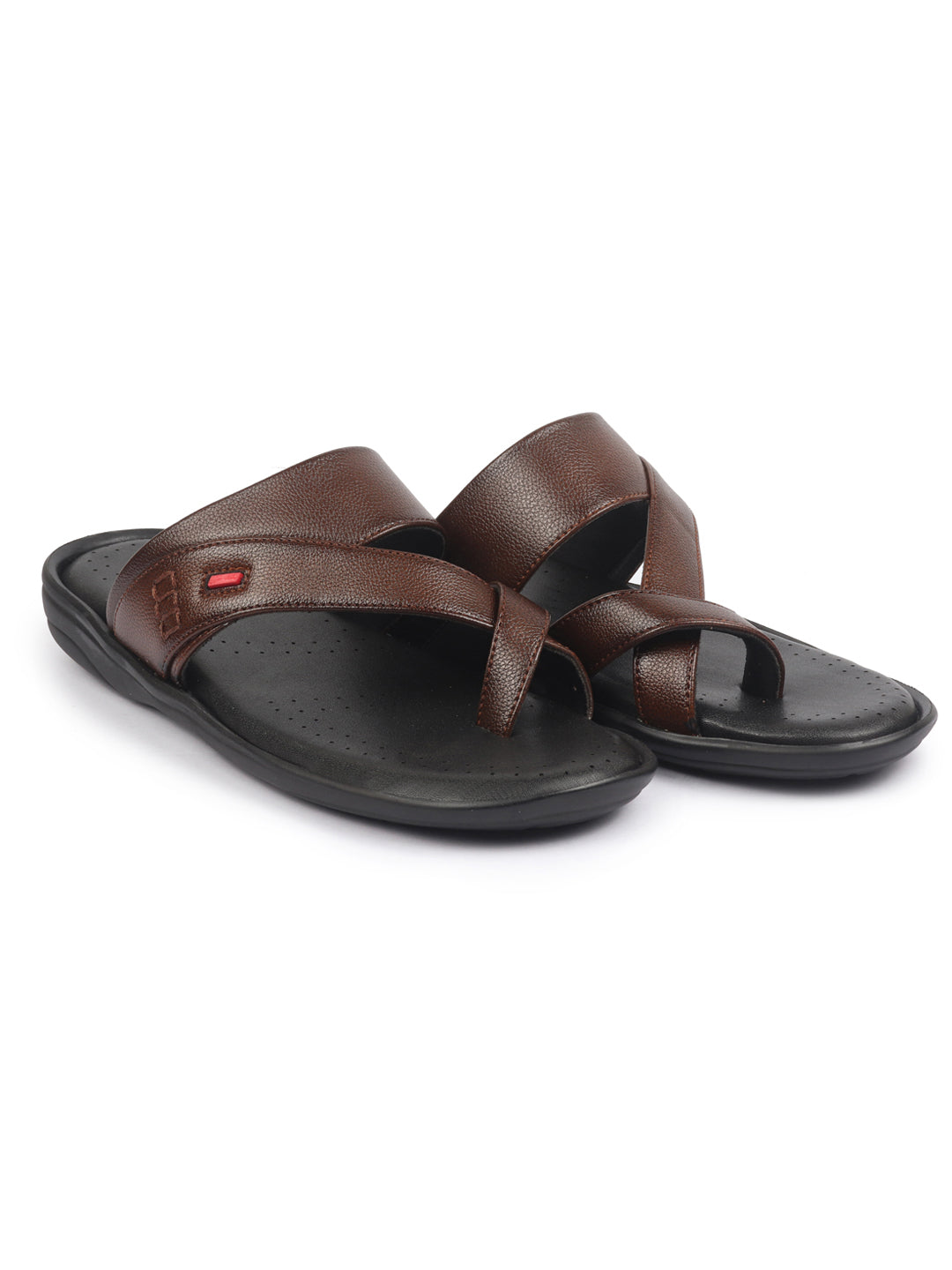 fausto men tan toe ring flat dress slipper with memory cushioned|multi strap slipper for evening|slippers for kurta