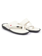 fausto men white toe ring flat dress slipper with memory cushioned|multi strap slipper for evening|slippers for kurta
