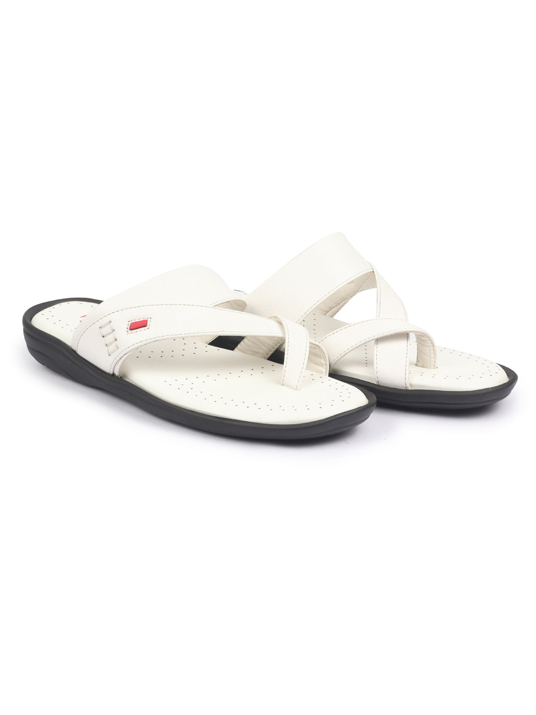 fausto men white toe ring flat dress slipper with memory cushioned|multi strap slipper for evening|slippers for kurta