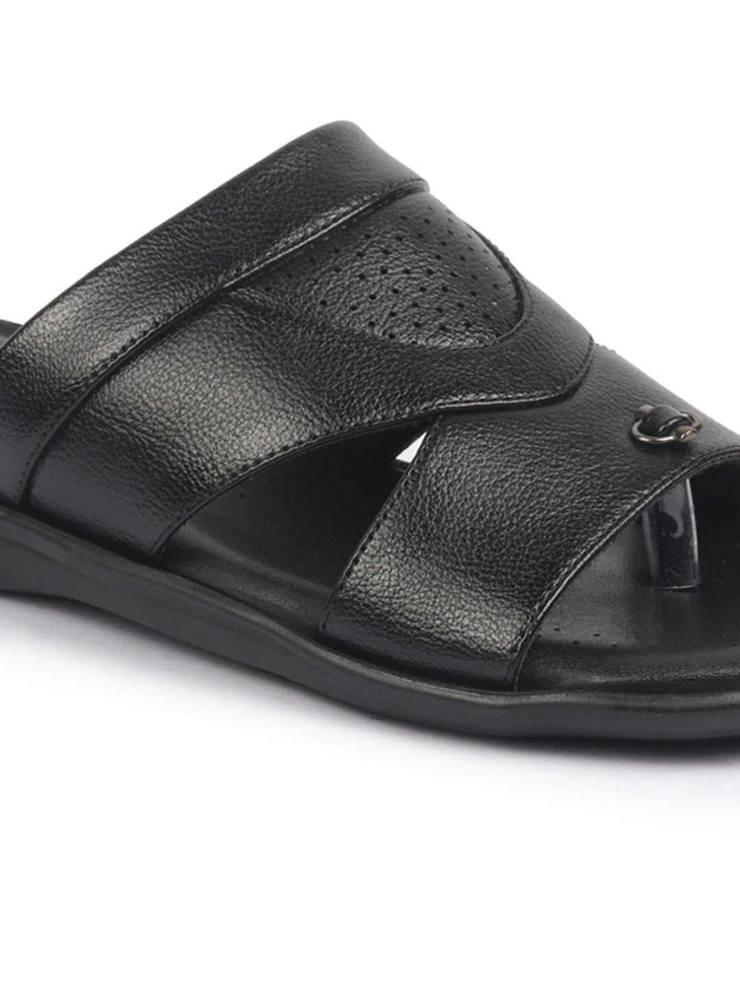 shop fausto men black open toe broad feet slipper with memory cushion|comfortable gents slipper|sandals for kurta online.