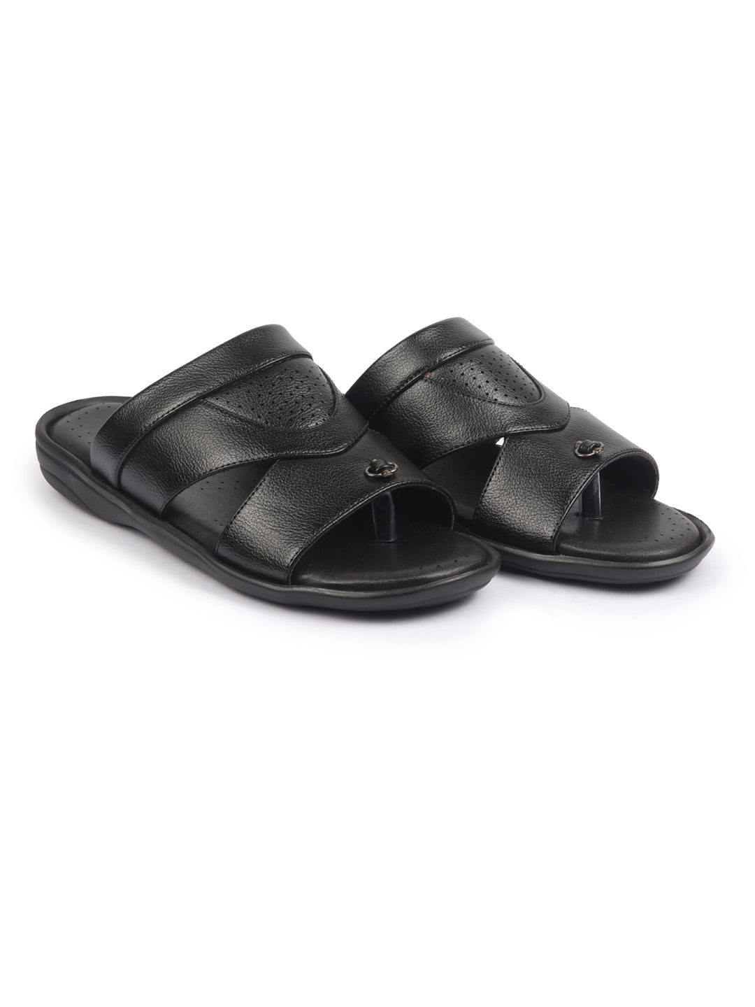 shop fausto men black open toe broad feet slipper with memory cushion|comfortable gents slipper|sandals for kurta online.