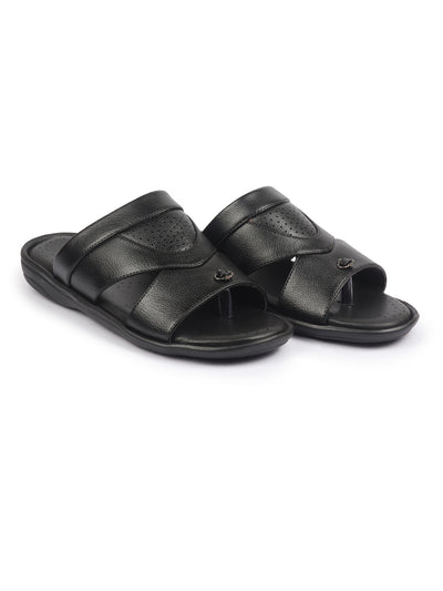 Shop FAUSTO Men Black Open Toe Broad Feet Slipper With Memory Cushion|Comfortable Gents Slipper|Sandals For Kurta Online.