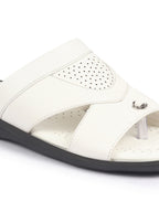 fausto men white open toe broad feet slipper with memory cushion|comfortable gents slipper|sandals for kurta