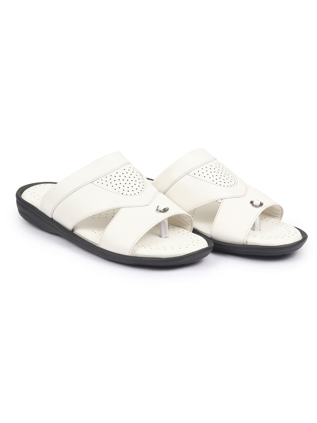 fausto men white open toe broad feet slipper with memory cushion|comfortable gents slipper|sandals for kurta