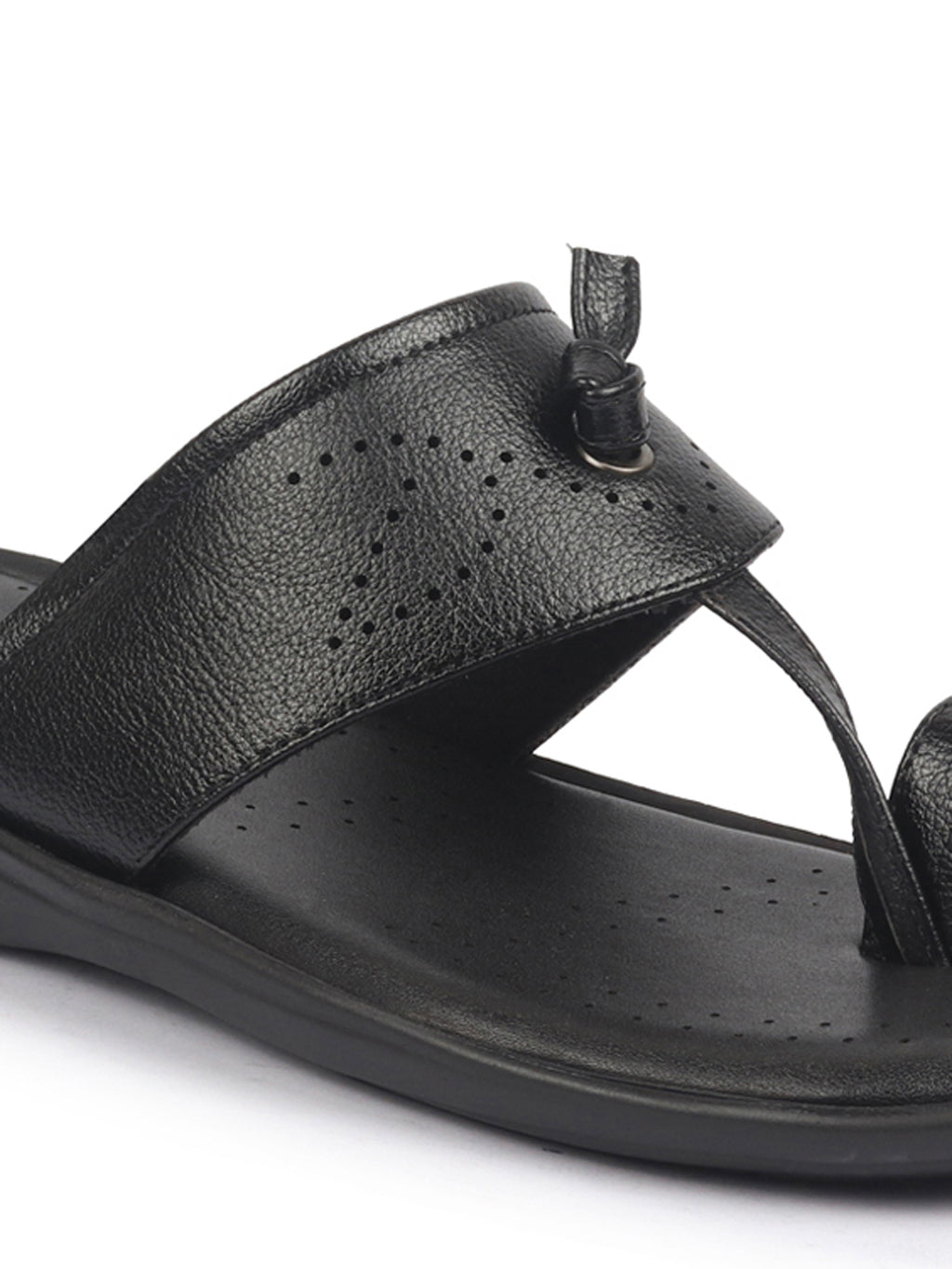 fausto men black toe ring kohlapuri slipper with cushioned footbed|multi strap slipper for evening