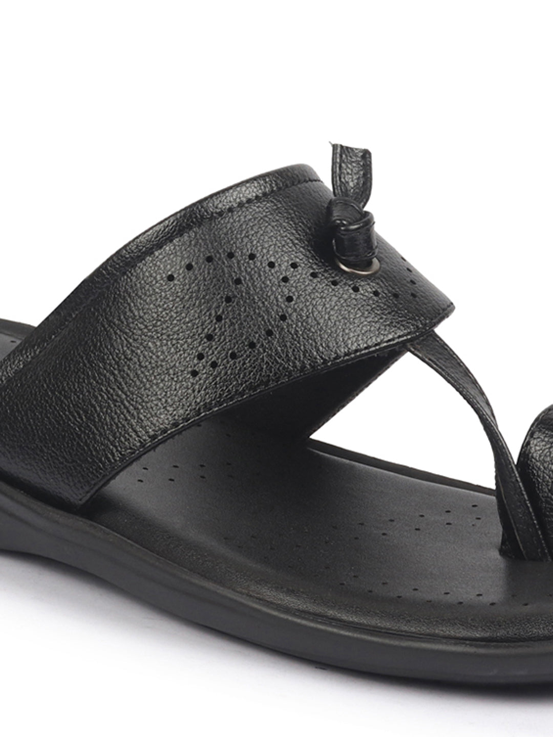 fausto men black toe ring kohlapuri slipper with cushioned footbed|multi strap slipper for evening