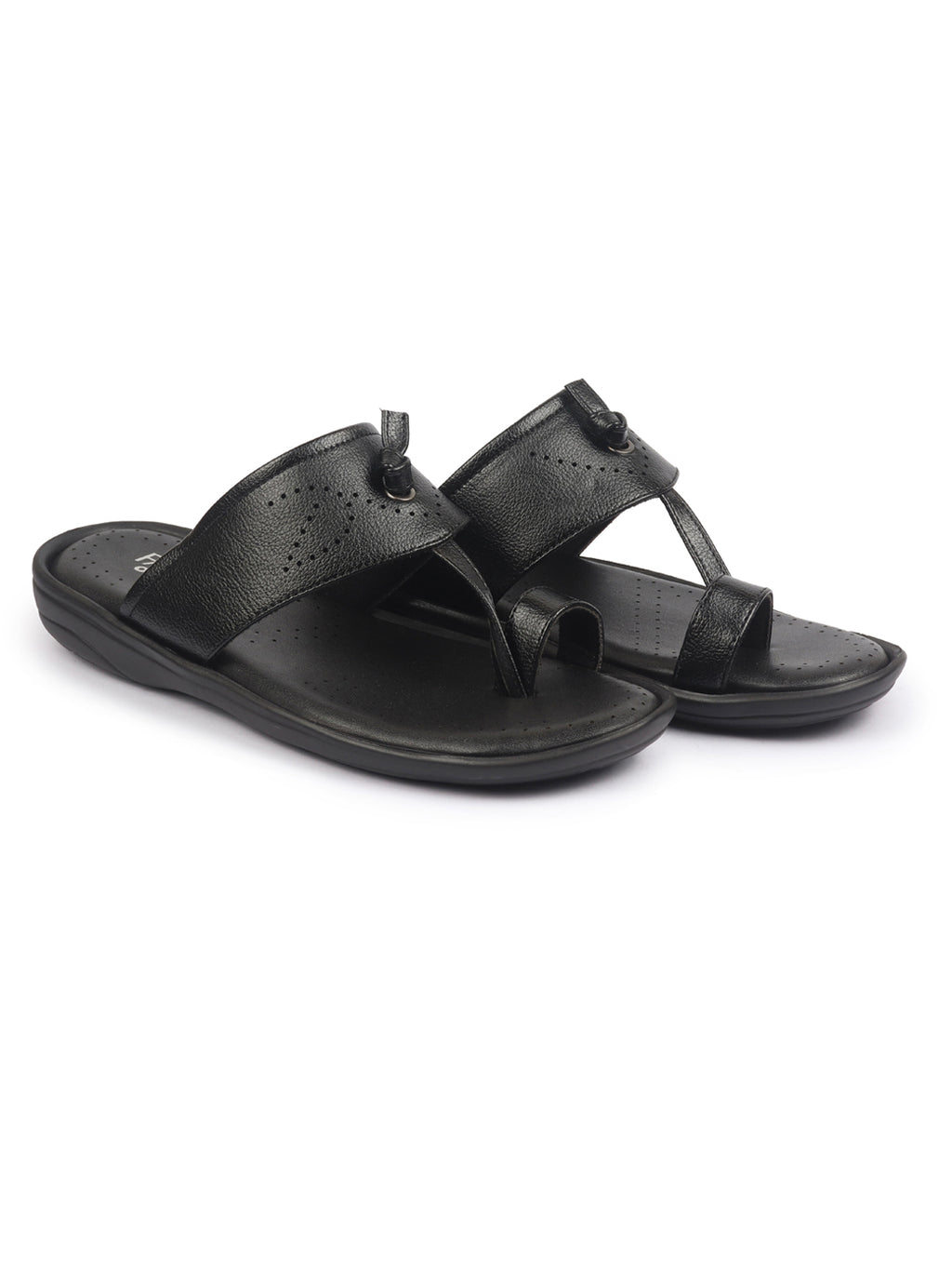 fausto men black toe ring kohlapuri slipper with cushioned footbed|multi strap slipper for evening