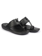 fausto men black toe ring kohlapuri slipper with cushioned footbed|multi strap slipper for evening