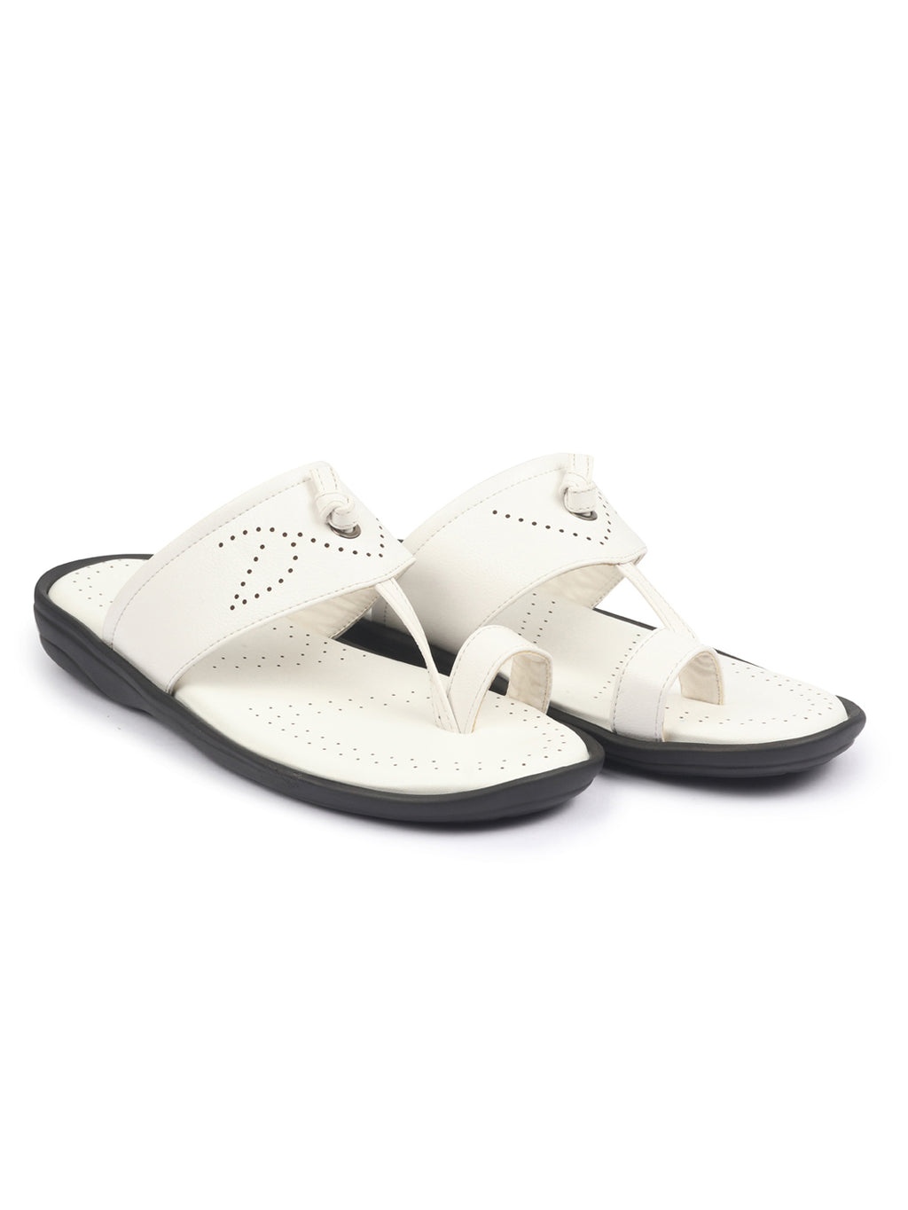 Shop FAUSTO Men White Toe Ring Kohlapuri Slipper With Cushioned Footbed|Multi Strap Slipper For Evening Online.