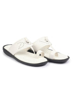 Shop FAUSTO Men White Toe Ring Kohlapuri Slipper With Cushioned Footbed|Multi Strap Slipper For Evening Online.
