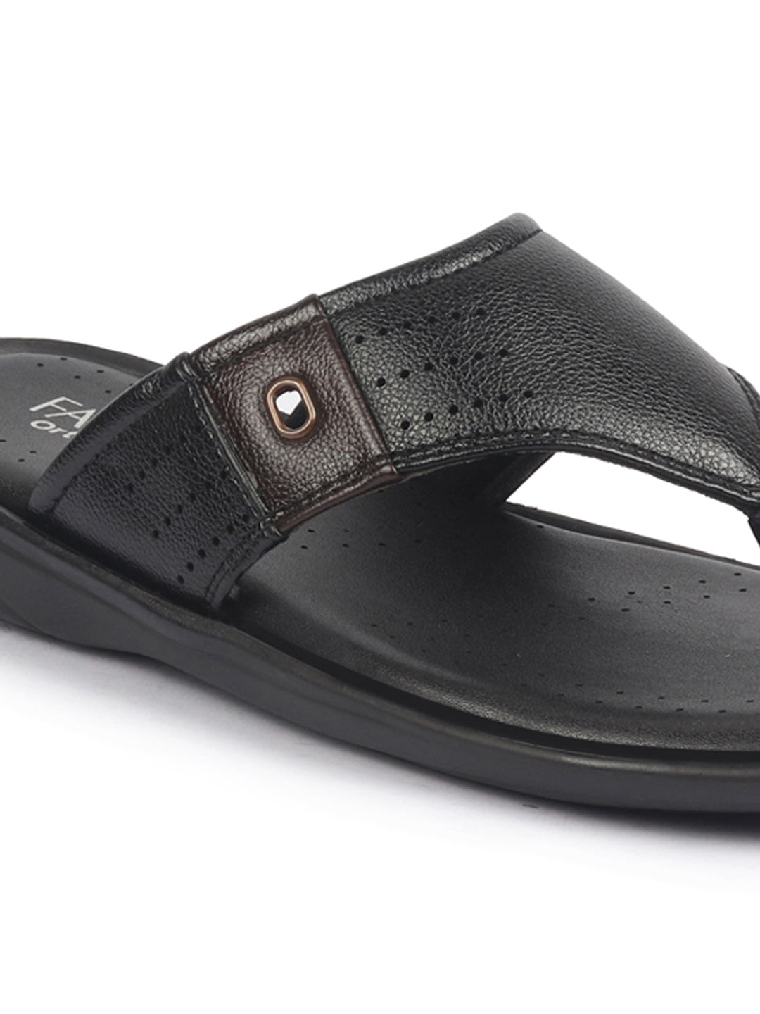 Shop FAUSTO Men Black Open Toe Flip-Flop Slippers With Memory Cushion|Outdoor Slipper For Men Online.