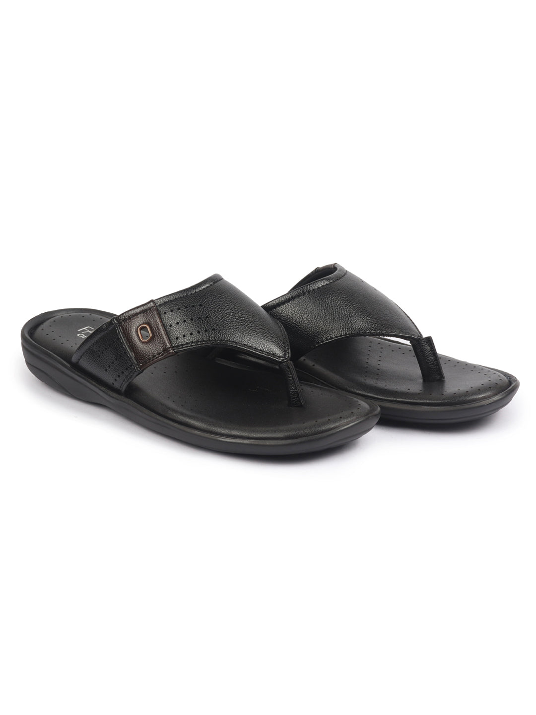 Shop FAUSTO Men Black Open Toe Flip-Flop Slippers With Memory Cushion|Outdoor Slipper For Men Online.