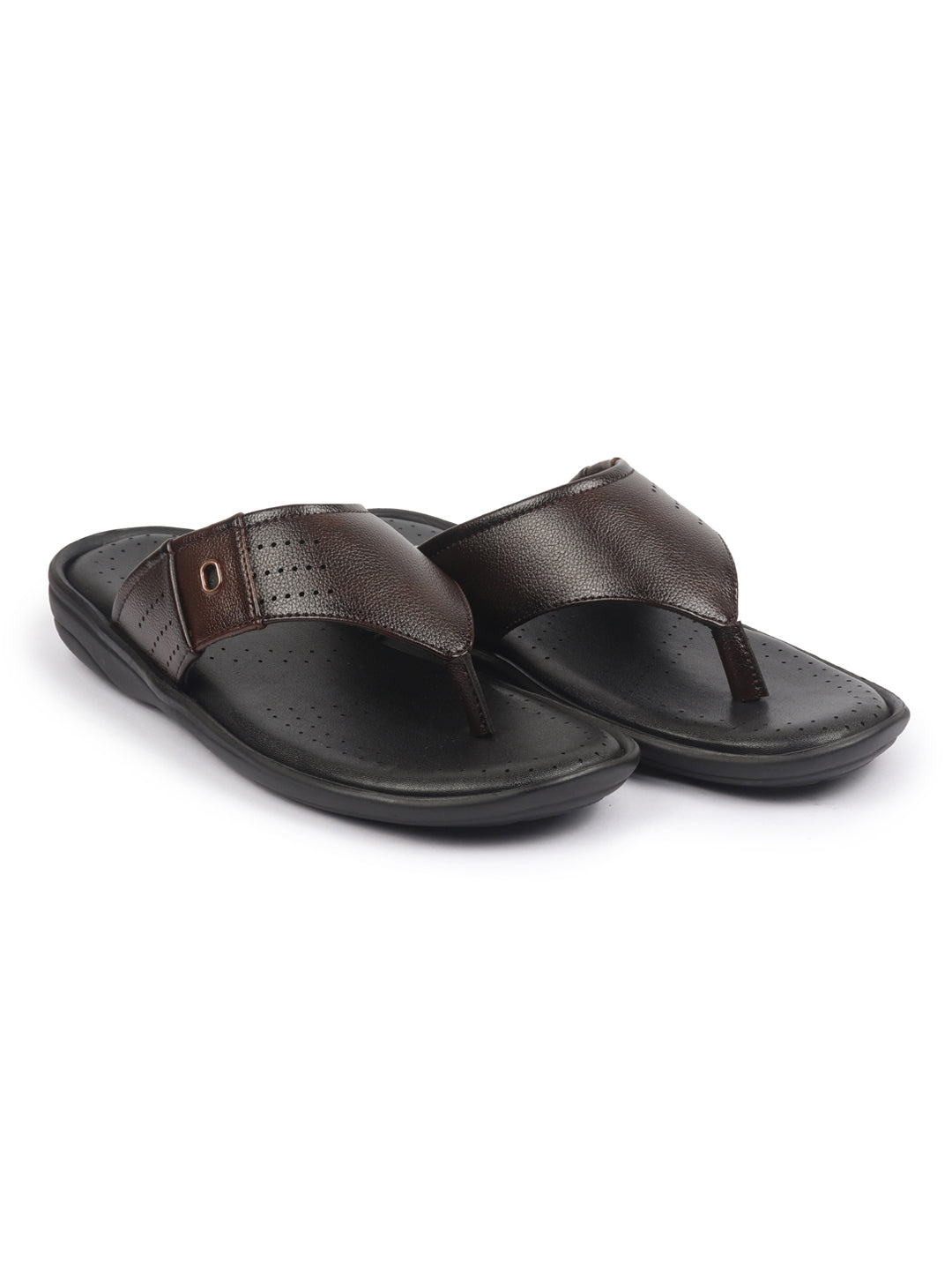 fausto men brown open toe flip-flop slippers with memory cushion|outdoor slipper for men