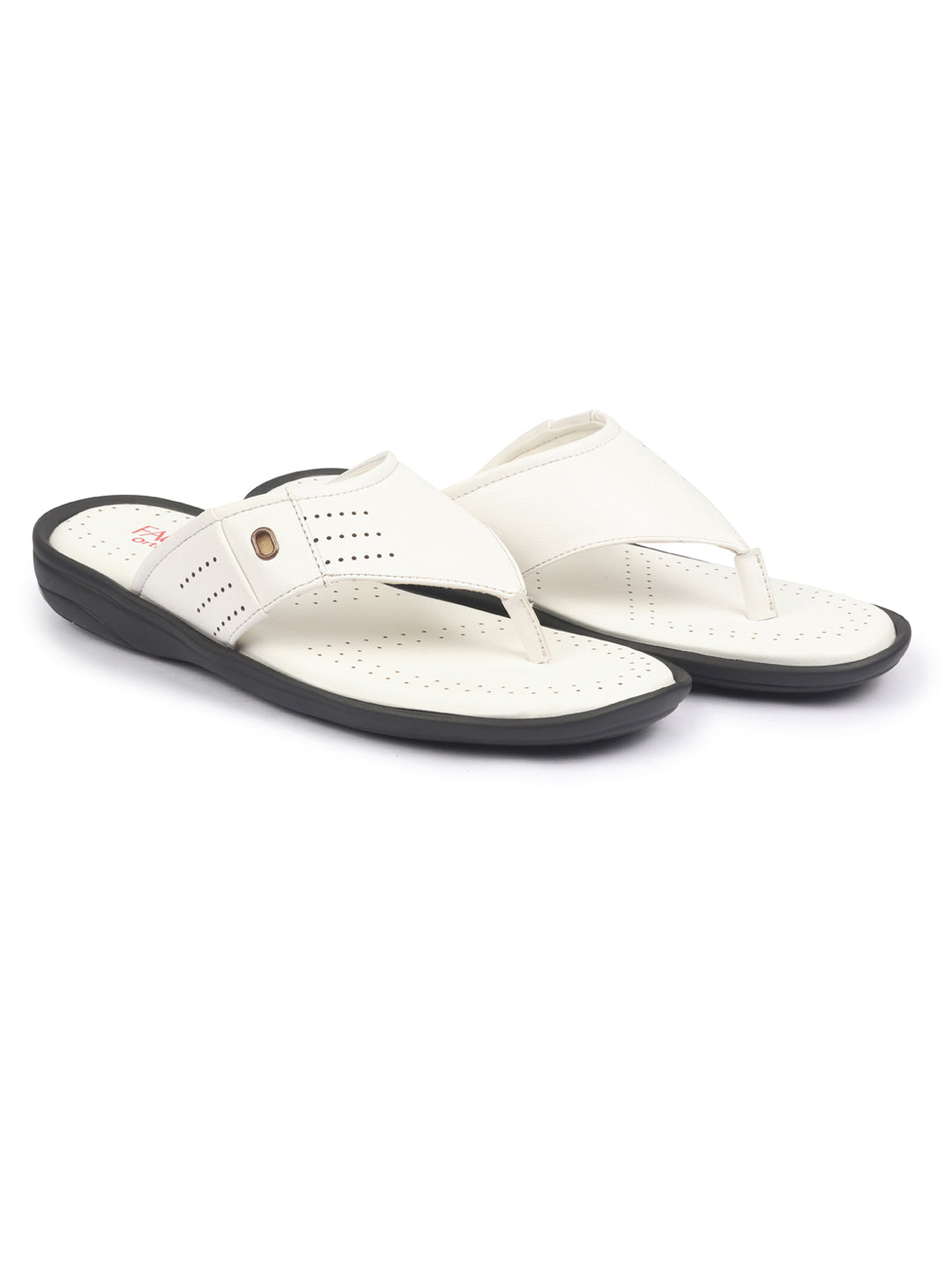fausto men white open toe flip-flop slippers with memory cushion|outdoor slipper for men