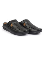 Shop FAUSTO Men Black Back Open Perforated Breathable Casual Sandal With Cushioned Footbed|Adujstable Strap Stitched Slip On Sandal For Work|Evening Online.
