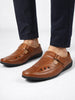 FAUSTO Men Tan Back Open Perforated Breathable Casual Sandal With Cushioned Footbed|Adujstable Strap Stitched Slip On Sandal For Work|Evening