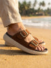 Men Tan Open Toe Buckle Strap Stitched Waterproof Sandals|Soft Cushioned Insole|Summer Slip-On Slipper|Perfect For Monsoon Rainy Season