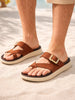 Men Tan Toe Ring Criss Cross Buckle Strap Side Stitched Waterproof Summer Slip On Sandals|Comfort Sole|Lightweight Slippers for Rainy Monsoon Season