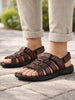 Men Brown Genuine Leather Multi Strap Open Toe Broad Feet Roman Sandals with Adjustable Back Strap|All Day Comfort with Cushioned Footbed|Slip Resistant Lightweight Sole
