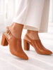 Women Tan Pointed Toe Block Heel Adjustable Backstrap Shoe Style Sandals|Soft Padded Insole|Semi Formal Outfit Sandals