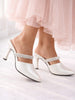Women Silver Pointed Toe Stiletto Heel Rhinestone Strap Party Shoe Style Sandals | Soft Padded Insole | Western Dress Slip On
