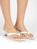 Women White Kitten Heel Slip-On Formal Sandals with T-Strap Design and Glossy Finish | Elegant 2.5 Inch Low Heels Thong Slippers for Work, Office, Party Wear