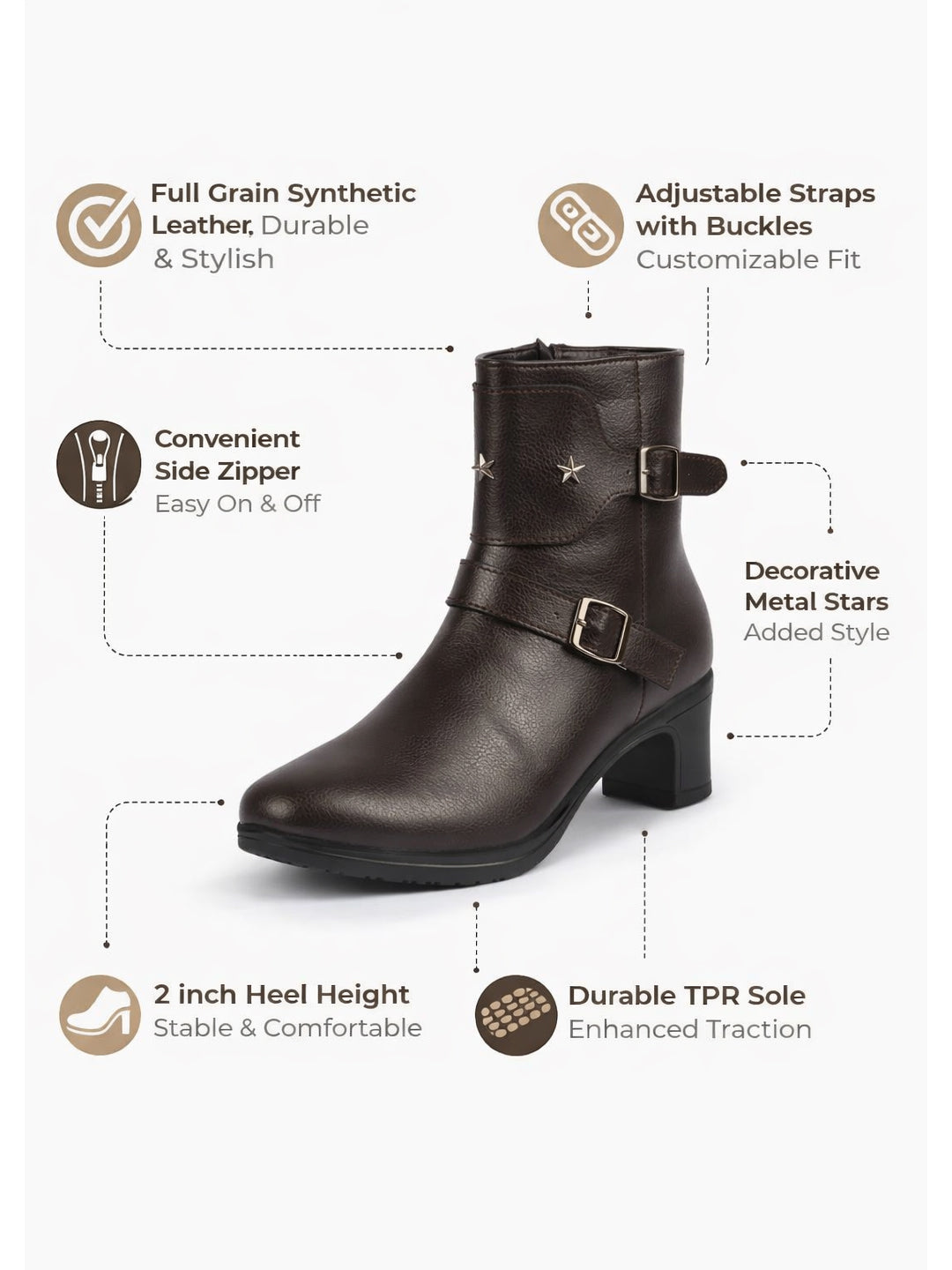 Women High Top Side Zipper Platform Flared Heel Formal Boot Mid Ankle Double Strap Monk Chelsea Boots