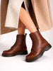 Women Tan Classic High Ankle 8-Eye Lace Up Casual Long Boots For Travelling|Trekking
