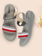 Shop Women Grey Open Toe Multi Color Strap Platform Woven Design Slip On Sandals Online.