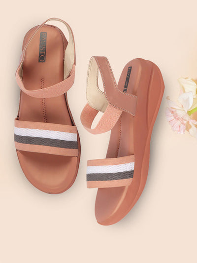 Shop Women Pink Open Toe Multi Color Strap Platform Woven Design Slip On Sandals Online.