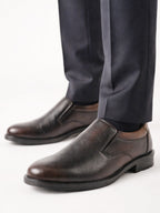 Shop Men Brown Genuine Burnish Leather Formal Dress Slip On Shoes With Memory Cushion Footbed For Office|Work|Loafer|Half Shoes|Cut Shoe Online.