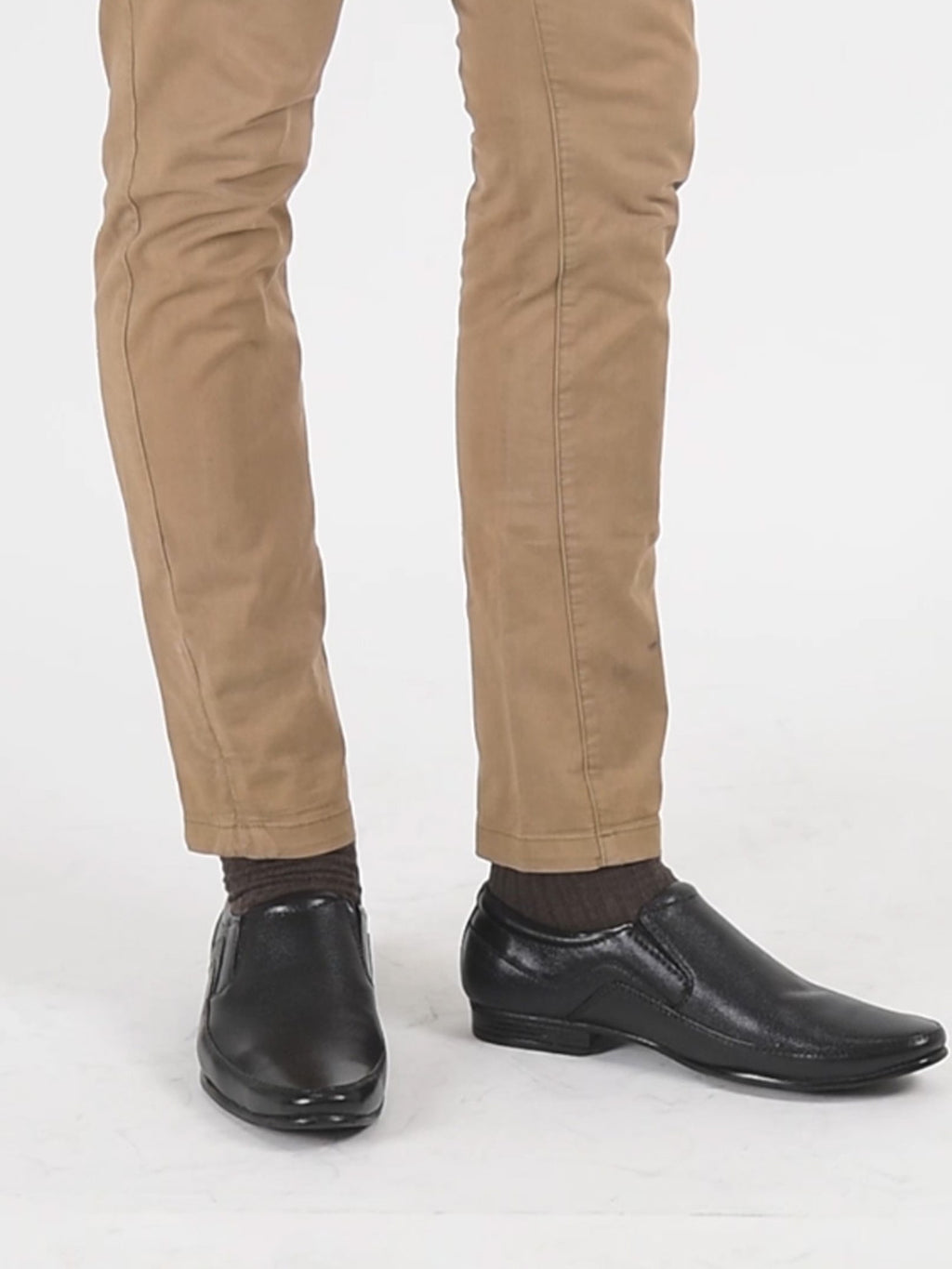 shop men black genuine leather textured formal dress slip on shoes for office work loafer half shoes cut shoe online.