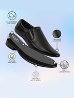 shop men black genuine leather textured formal dress slip on shoes for office work loafer half shoes cut shoe online.
