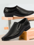 shop men black genuine leather textured formal dress slip on shoes for office work loafer half shoes cut shoe online.