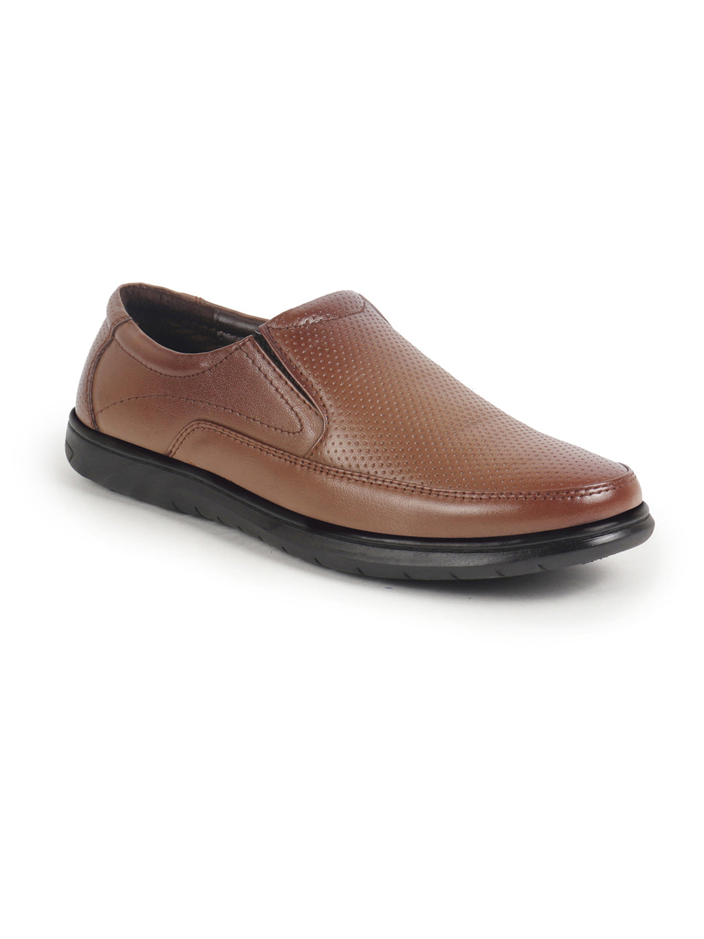 shop men tan genuine leather textured formal slip on flat heel shoes for office work broad feet formal shoes online.