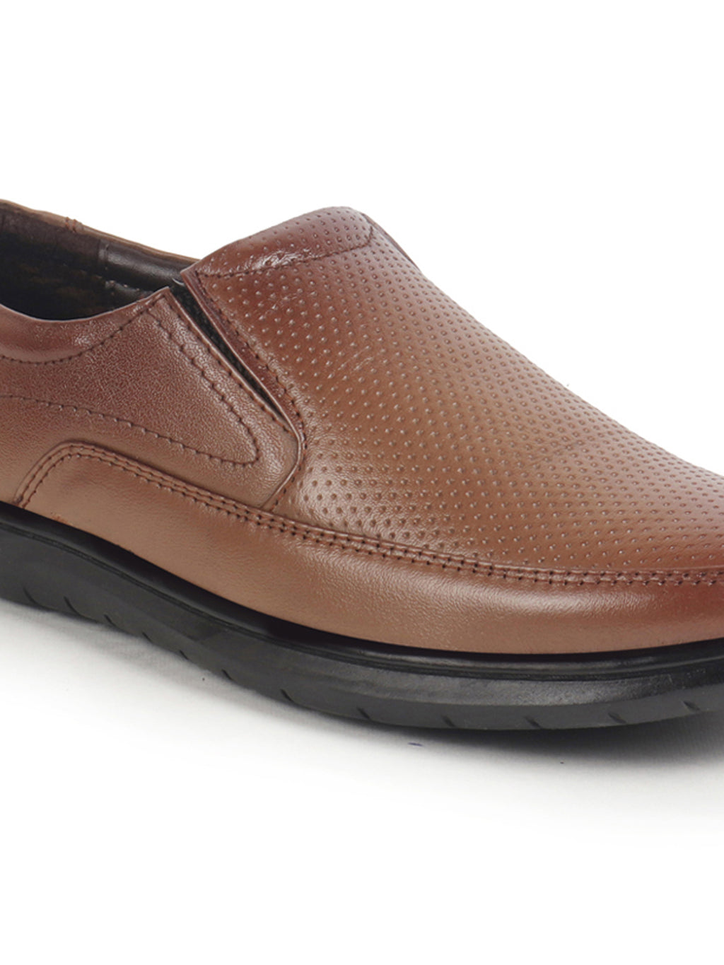shop men tan genuine leather textured formal slip on flat heel shoes for office work broad feet formal shoes online.