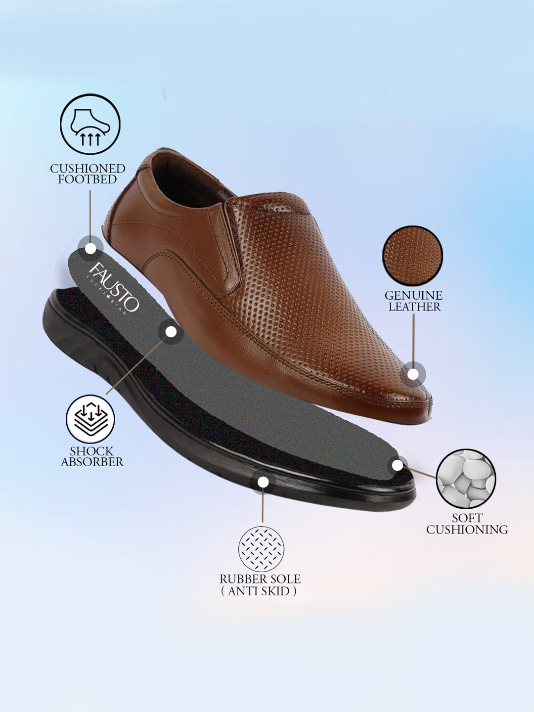 shop men tan genuine leather textured formal slip on flat heel shoes for office work broad feet formal shoes online.